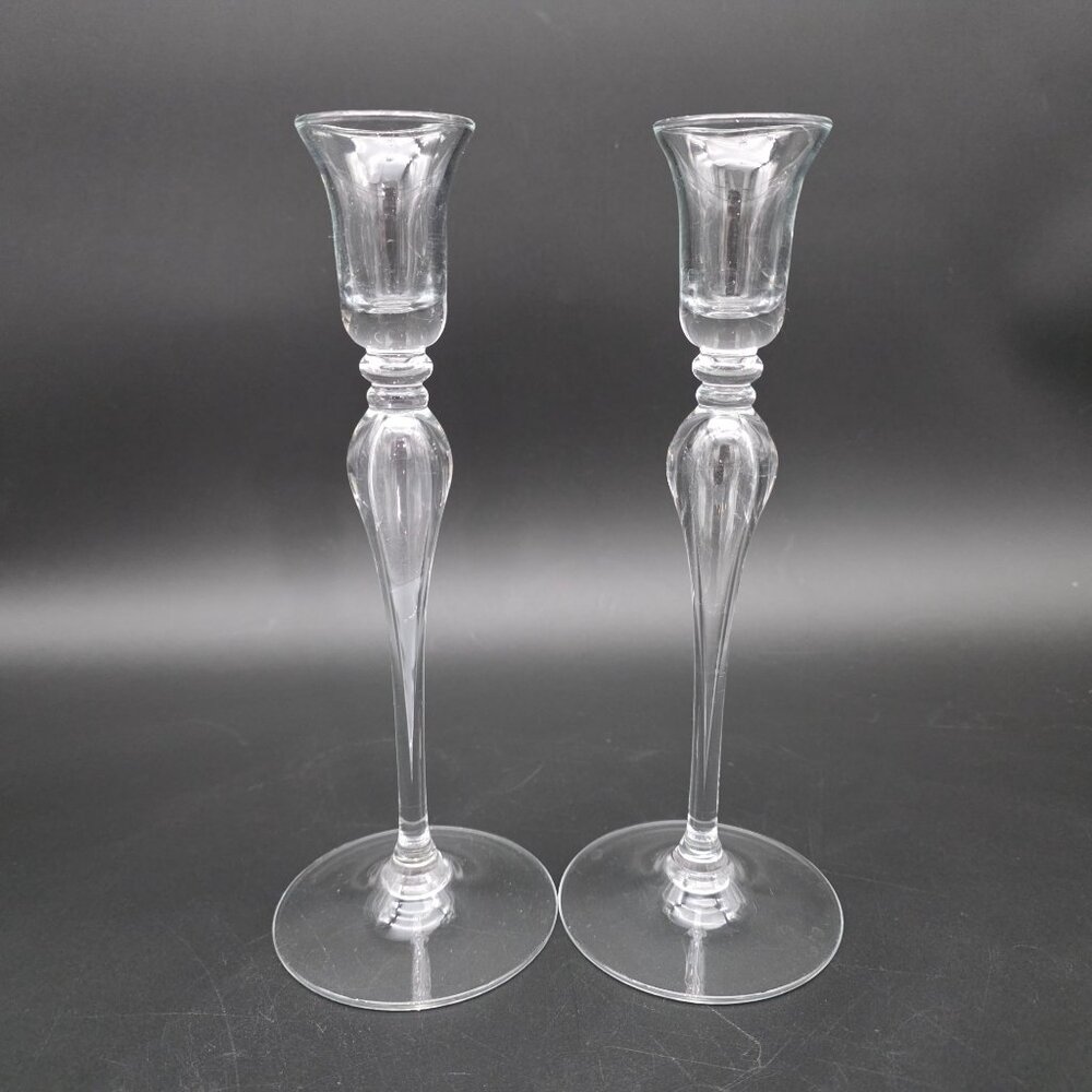 Mikasa Jamestown Clear Glass Candlestick 9.5 Inches Tall Set of 2